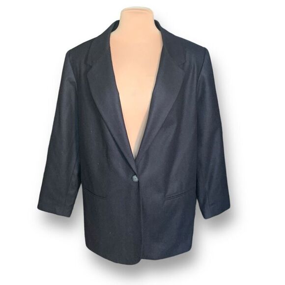 Vintage 90s Black Wool Blazer Jacket Single Button Oversized Plus Size 18W - Picture 10 of 10
